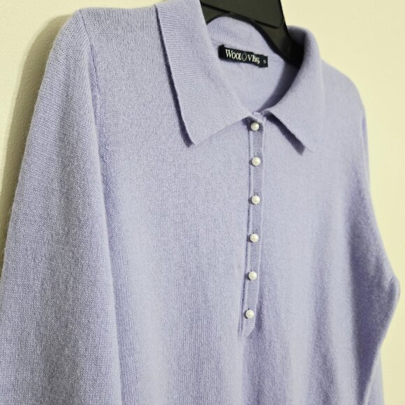 Woolovers Cashmere and Merino Knitted Polo Shirt Soft Lilac S - Picture 5 of 11